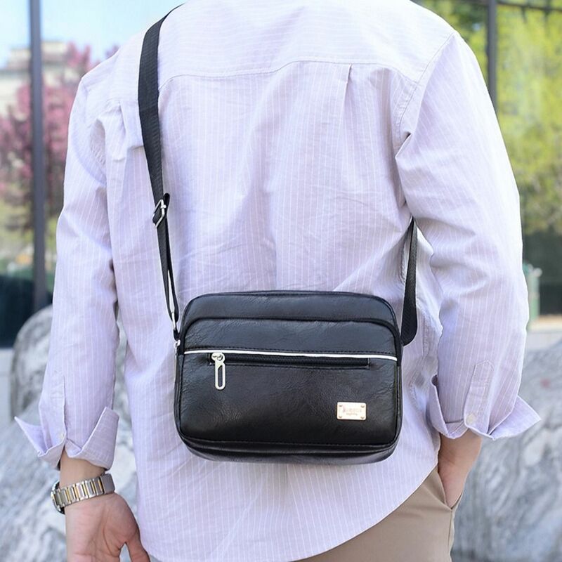 Fashion PU Leather Men Handbag New Multilayer Vintage Men Shoulder Bag Large Capacity Messenger Bag Briefcase Bag