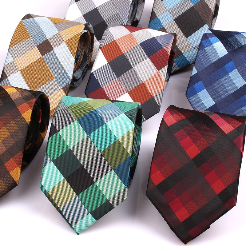 Nowy żakardowy krawat tkany dla mężczyzn klasyczne krawaty krawieckie moda poliester męski krawat na ślub garnitur krawat w kratę