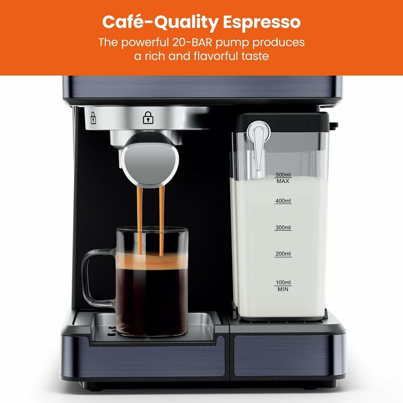 Macchina per caffè Espresso 6 in 1 con piroscafo, caffettiera automatica One-Touch, macchina per Cappuccino a colpo singolo o doppio, Latte