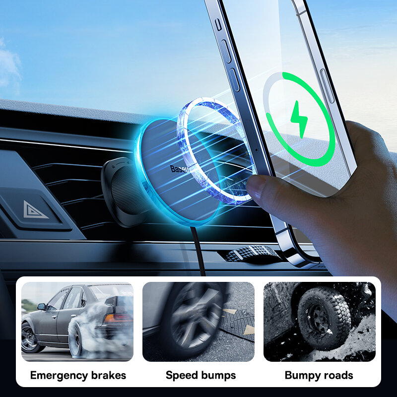Baseus-Suporte para telemóvel automóvel, carregador magnético sem fios, 15W, carregamento rápido, montagem automóvel para iPhone 15, 14, 13 Pro Max