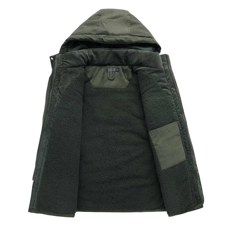 Jaket Militer Baru Musim Dingin Pria Jaket Berlapis Bulu Tebal Kasual Parka Pria Bertudung Mantel Jaket Luar Ruangan Kargo Hangat