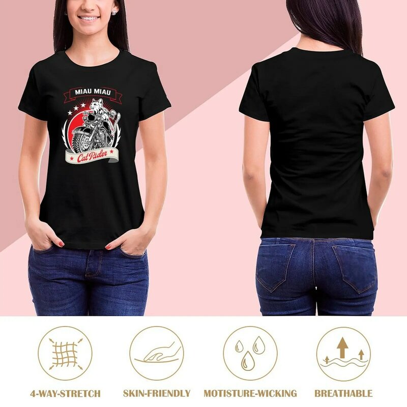 Camiseta animal print para meninas e mulheres, Gato em uma camiseta de motocicleta, Roupas fofas, Pacote