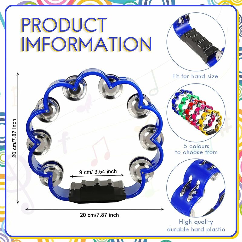 Tamborin berbentuk kelopak plastik tamborin perkusi untuk instrumen irama musik untuk perlengkapan pesta keluarga sekolah dewasa