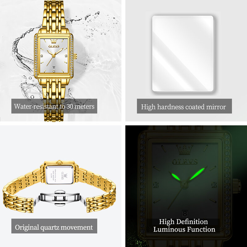 Olevs Prachtige Vierkante Quartz Horloge Voor Vrouwen Luxe Elegante 3bar Waterdichte Lichtgevende Dames Jurk Polshorloges Auto Datum Klok
