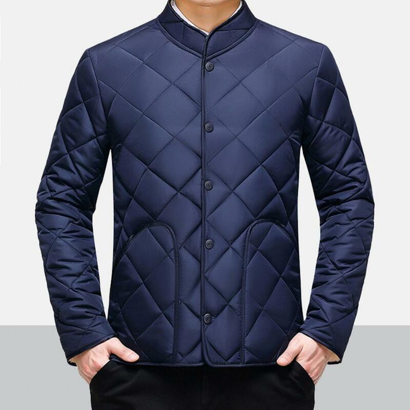 Velvet Coat Cozy Men's Winter Coat Thick Plush Padding Stand Collar Warm Neck Protection Plus Size Soft Single-breasted Cardigan