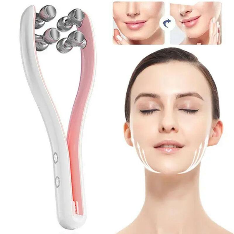 Rodillo masajeador Facial eléctrico, herramienta de doble elevación para adelgazar la cara, cuidado de la barbilla en forma de V