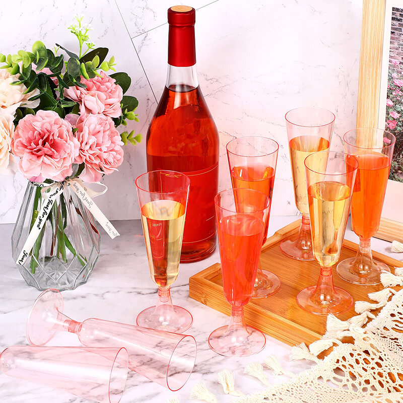 Disposable Transparent Pink Plastic Champagne Glass Transparent Tall Glass Cocktail Glass