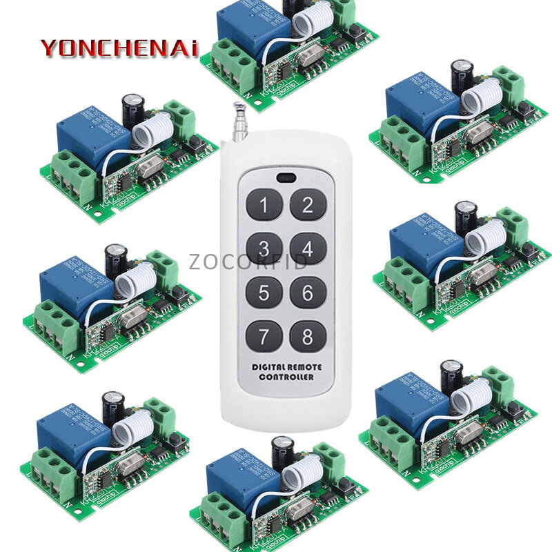 8 Relays AC85-250V RF Wireless Remote Control Switch System  Transmitter And Receiver for Garage