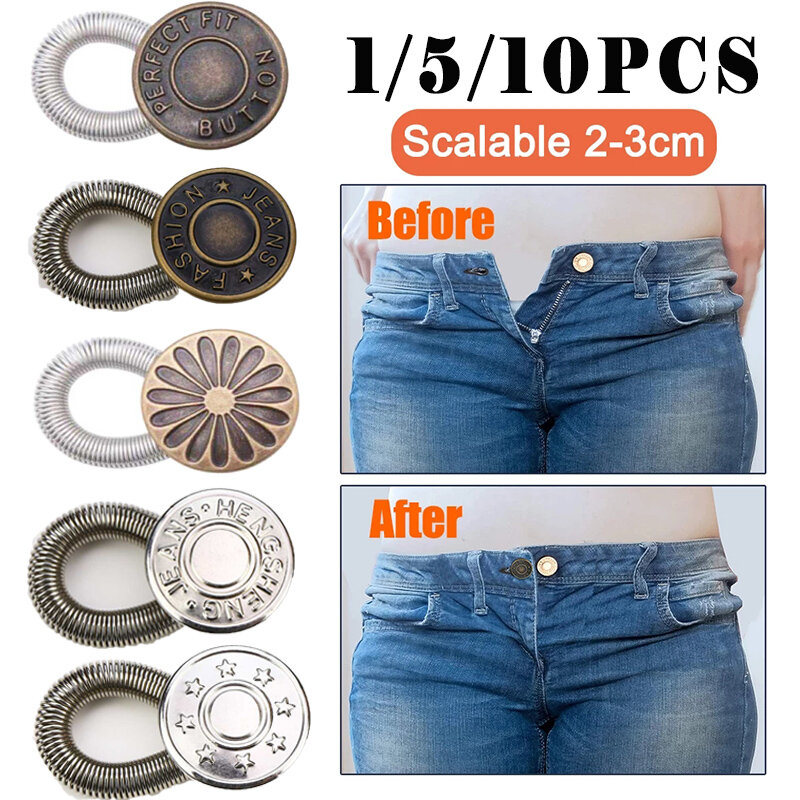 1Pcs Metal Button Extender for Pants Jeans Free Sewing Adjustable Retractable Waist Extenders Buttons Waistband Expander