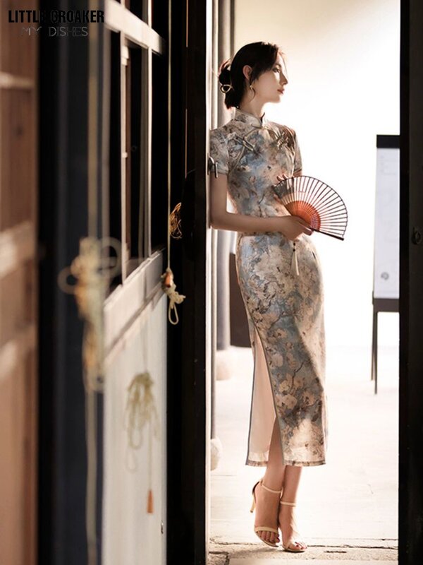 Женское улучшенное старое китайское платье Ципао в Шанхае, высококачественное Элегантное длинное женское ретро-платье Чонсам на лето, новинка 2023