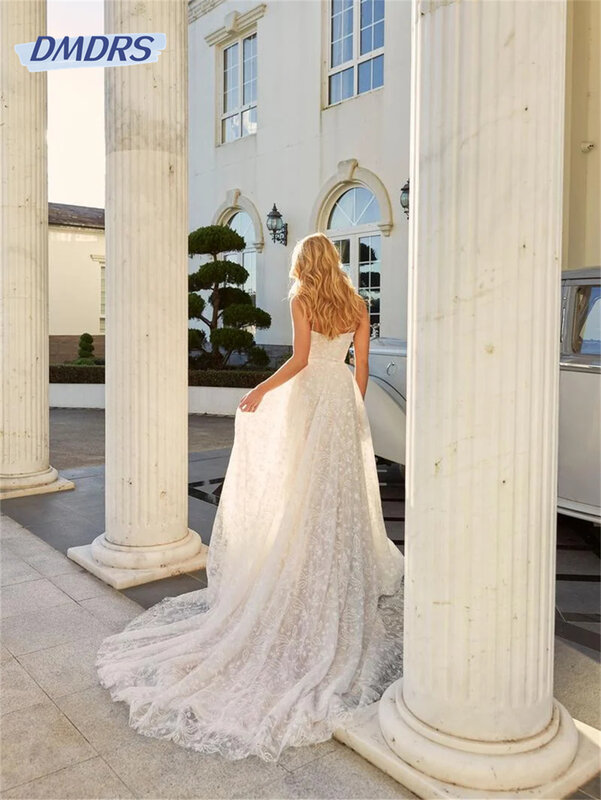 Sexy träger loses Hochzeits kleid elegante Spitze boden lange Brautkleider stilvolle Spaghetti träger Kleid vestido de novia