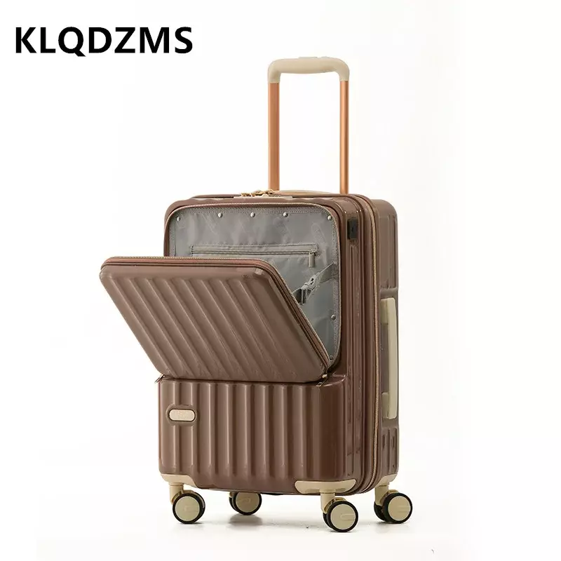 KLQDZMS 수하물 PC 탑승 케이스, 전면 개방 노트북 트롤리 케이스, 초경량 여행 가방, USB 충전 여행 가방, 20 인치, 24 인치