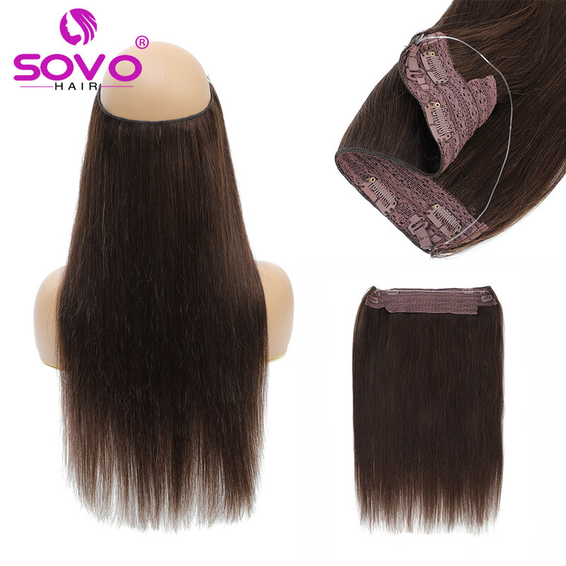 Halo Hair Extensions 100% Human Hair 14-20 Inch Hidden Wire Clip In Hair Ombre Brown Color Human Remy Fish Line Hair Extension