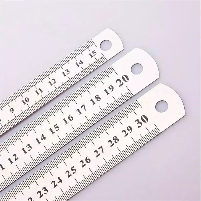 Régua reta de aço inoxidável, escala lateral dupla, ferramenta de medição para estudantes, papelaria escolar, presente infantil, 15-30 cm