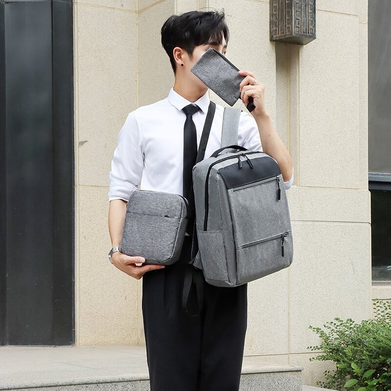 Сумка, рюкзак, рюкзак, большой ноутбук на плечо, комплект из трех предметов с USB-зарядкой для студентов, деловых поездок Y2k