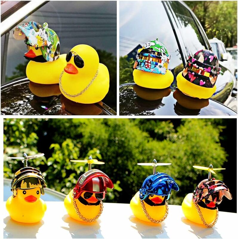 Adornos de pato de goma para coche, decoraciones para salpicadero de coche con casco de hélice, pato amarillo