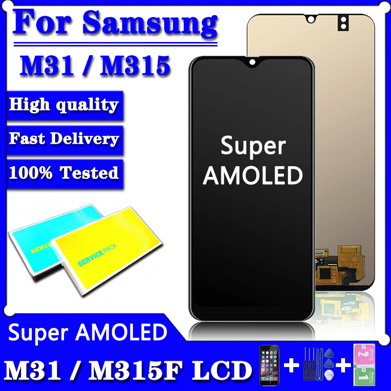 スーパーAMOLEDLCDタッチスクリーンデジタイザー,Samsung M31,m315, m315f, sm-m315fの修理部品