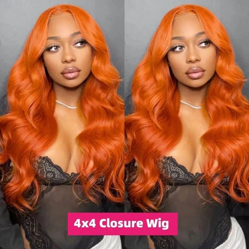 Ginger Orange Human Hair Wig 13x4 Lace Front Wig 30 32Inch Body Wave Colored 13x6 HD Transparent Lace Frontal Wigs For Women