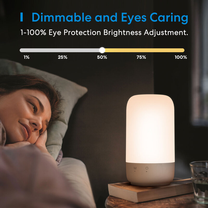 Meross-lámpara de mesa inteligente HomeKit, luz nocturna de cabecera con Control táctil regulable RGBWW, wifi, compatible con Alexa, Google Home, SmartThings