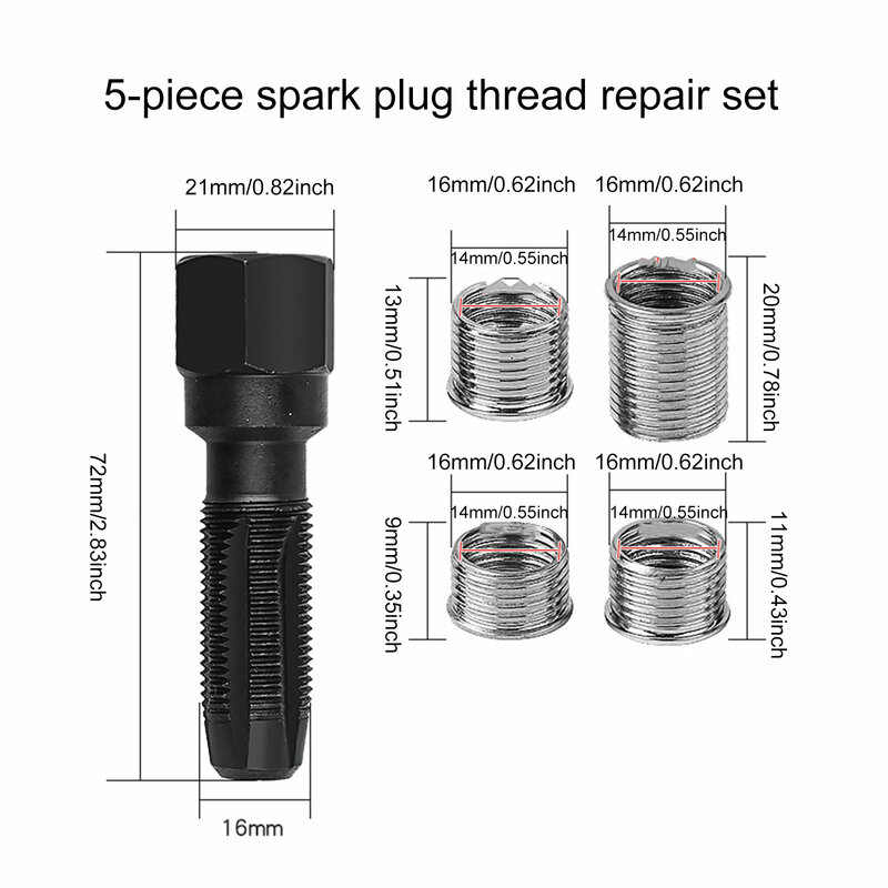 14mm Car Cylinder Head Tap Spark Plug Rethreading Helicoil Thread Repair Tool Kit Spark-plug Hole Sleeve for Repair Parts