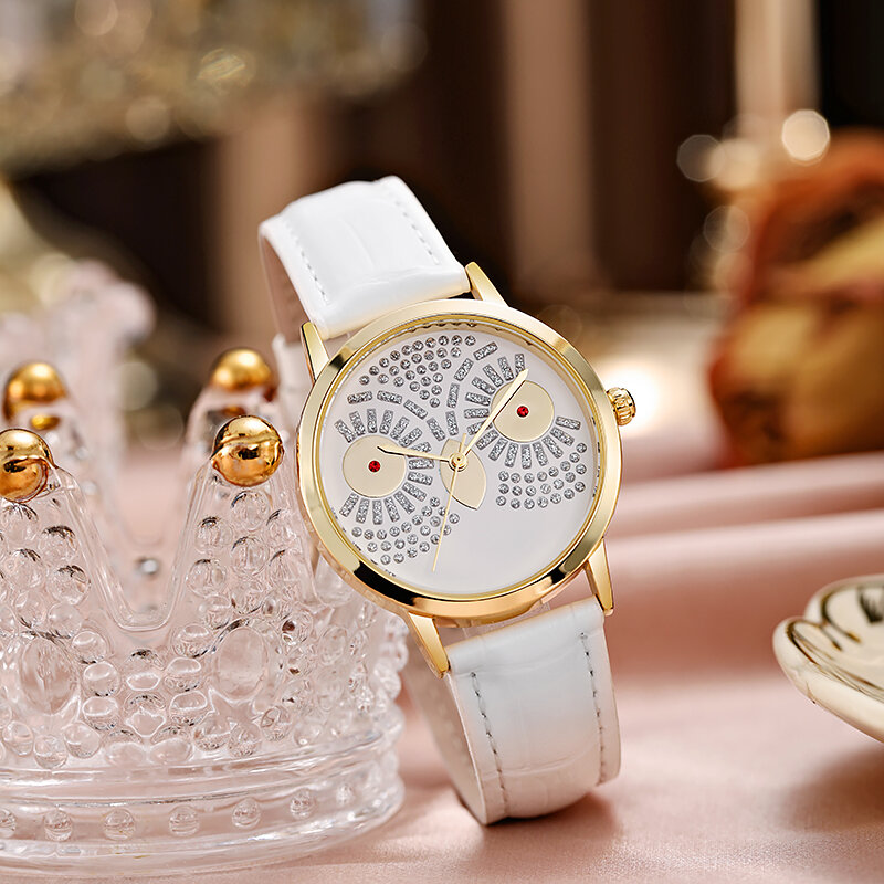 Coruja dial relógio de quartzo para mulher 35mm pulseira de couro do plutônio design criativo estilo simples