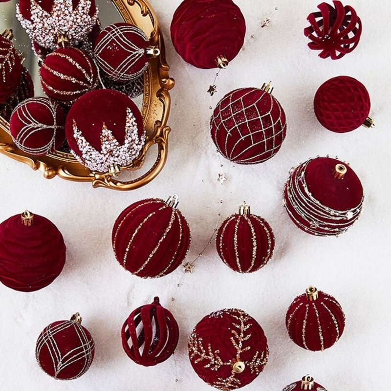 Espumante vermelho reunindo bolas de Natal, várias combinações de estilo, decoração de árvore lantejoulas, 8cm, 4pcs