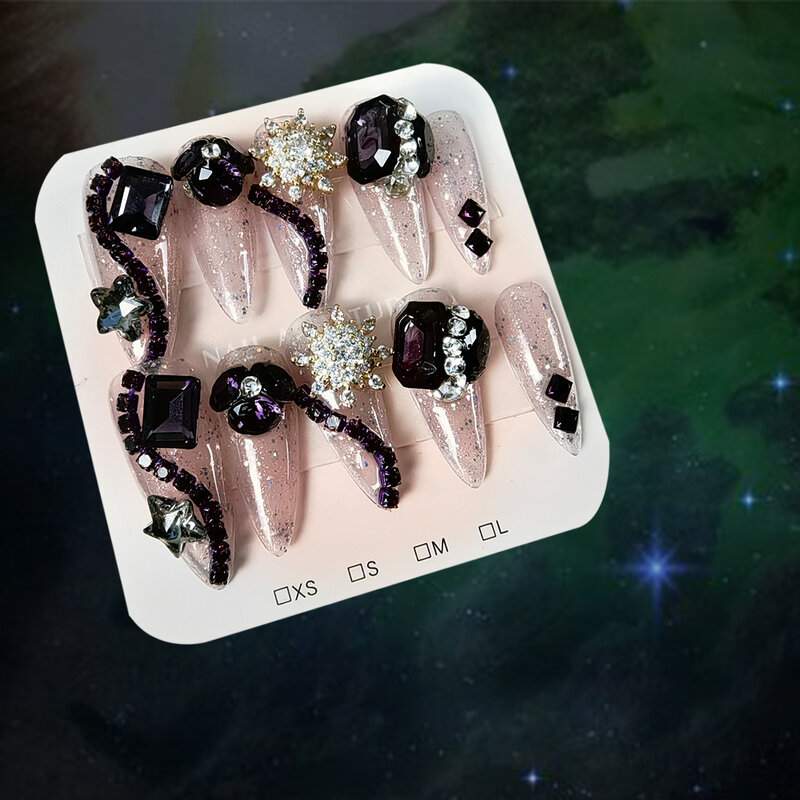 Cadena de diamantes de Color púrpura para mujer de mediana edad, prensa en las uñas, utilizada en varias ocasiones como Bodas, Ocio