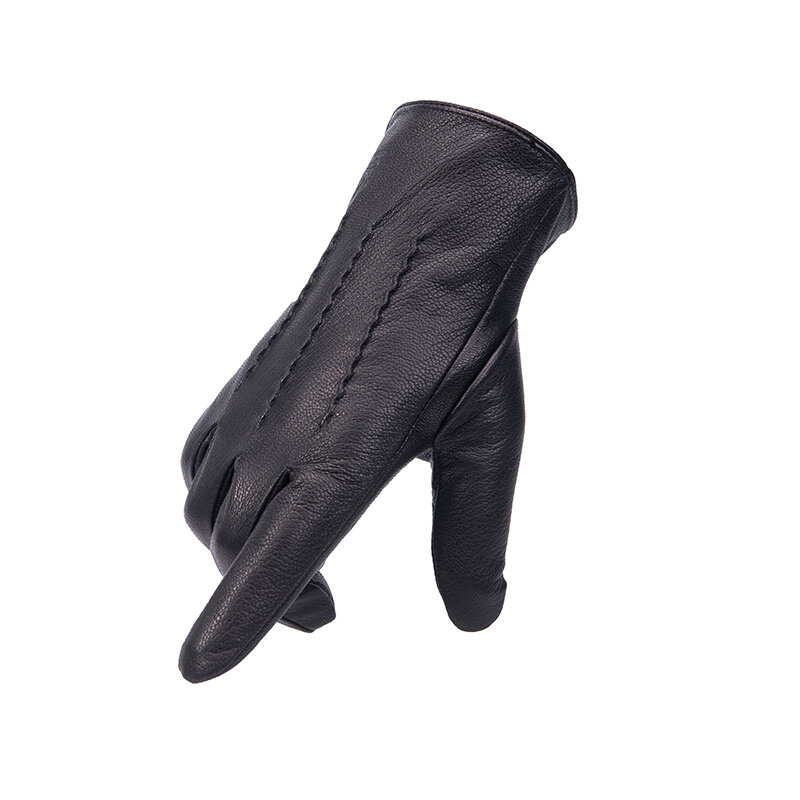 New men's 100% sheepskin gloves, deer skin pattern design, warm and soft men's leather gloves, men's mittens with plush lining