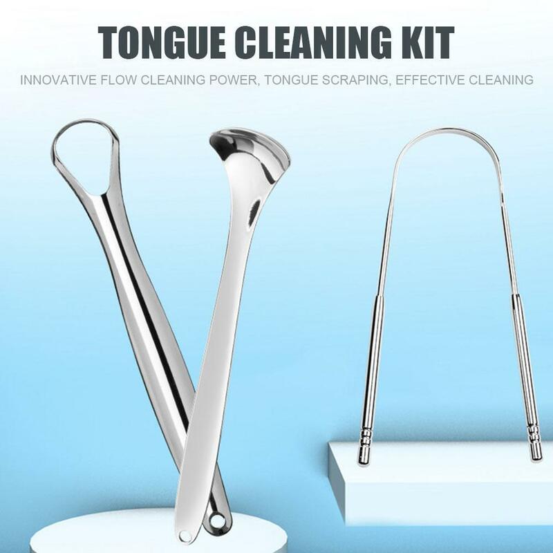 3 pc/set língua raspador limpador com curso acessível caso dental escova mau hálito kit de metal para adultos eliminar ferramenta profissional