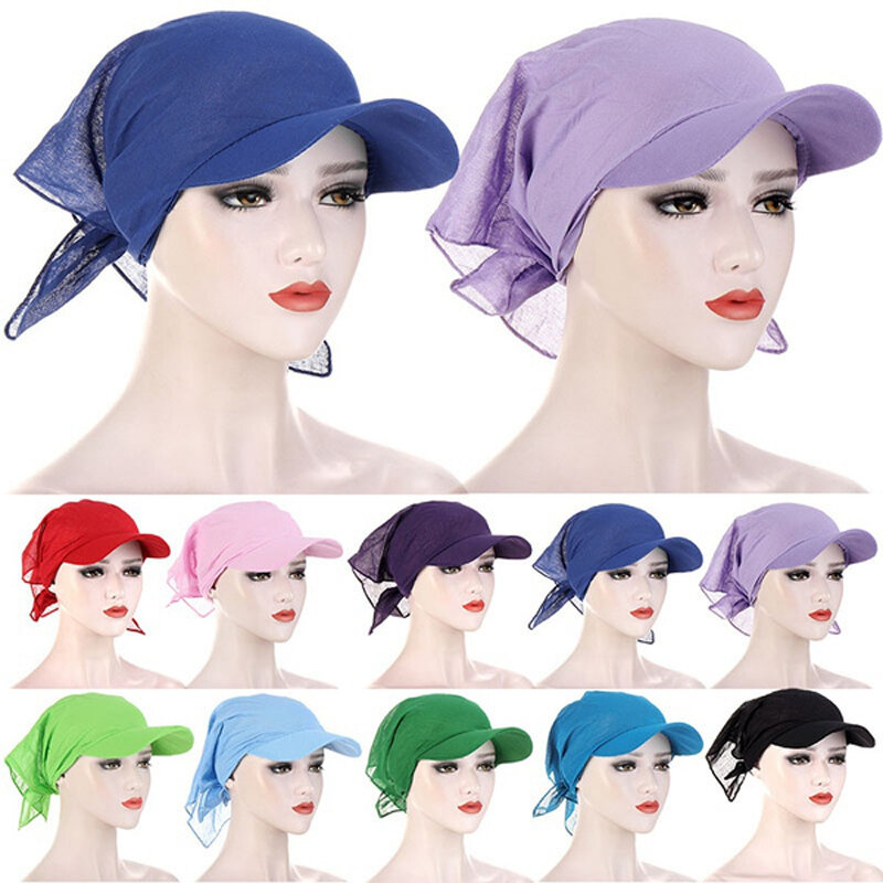 Women's Hats Muslim Turban Hat For Women Solid Color Scarf Outdoor Windproof Sunscreen Bandana Headscarf Caps Beach Outdoor Hat