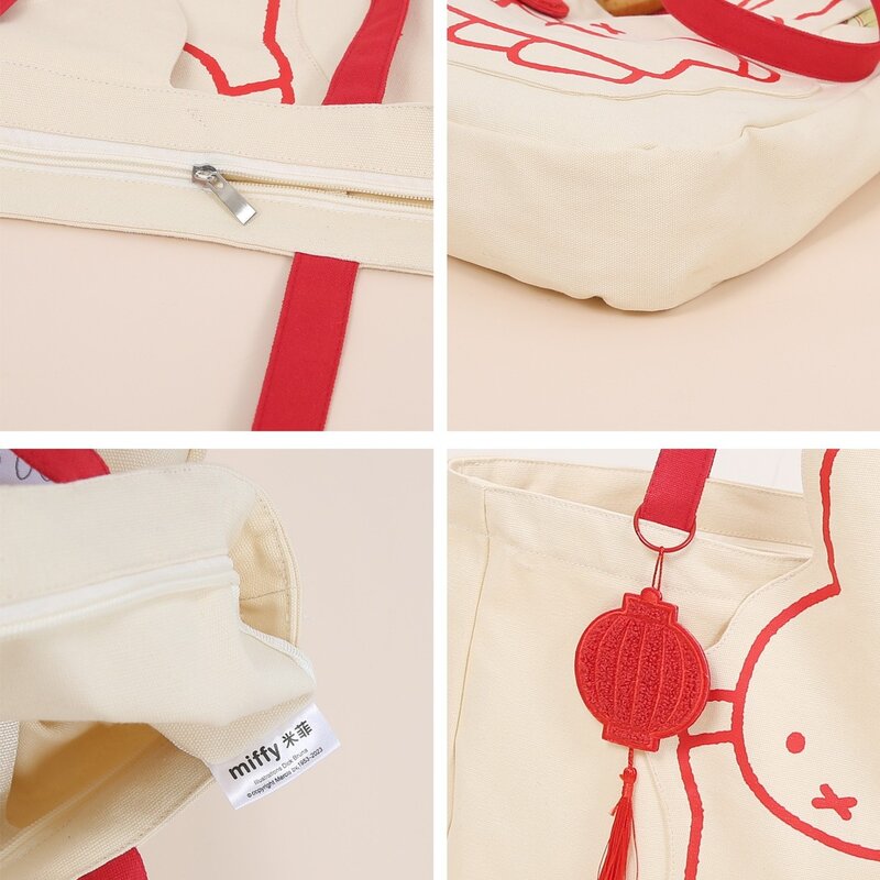 Miffy Cute Cartoon pojedyncza torba na ramię Kawaii płócienne torebki pochylona torba na ramię o dużej pojemności rok królika ekskluzywny