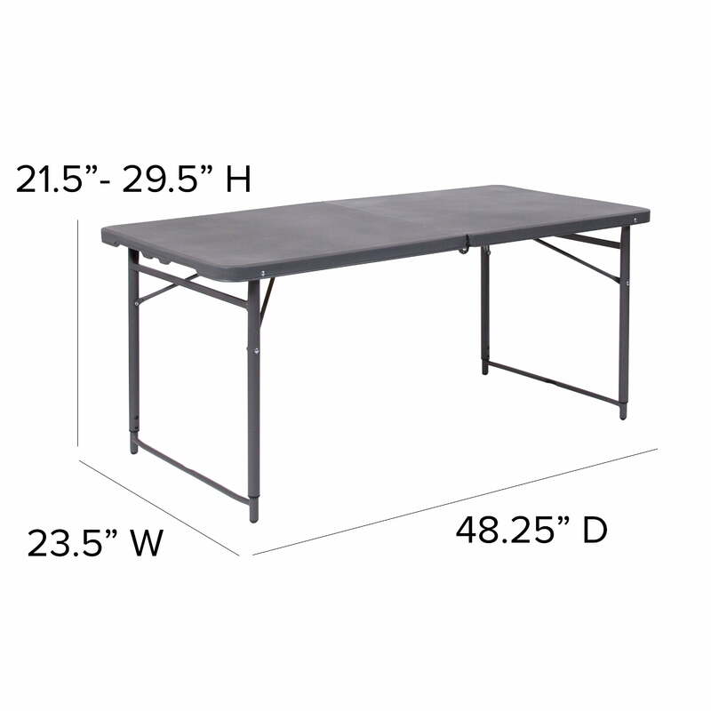 4-Foot Height Adjustable Bi-Fold Brown Dark Gray Plastic Folding Table with Carrying Handle