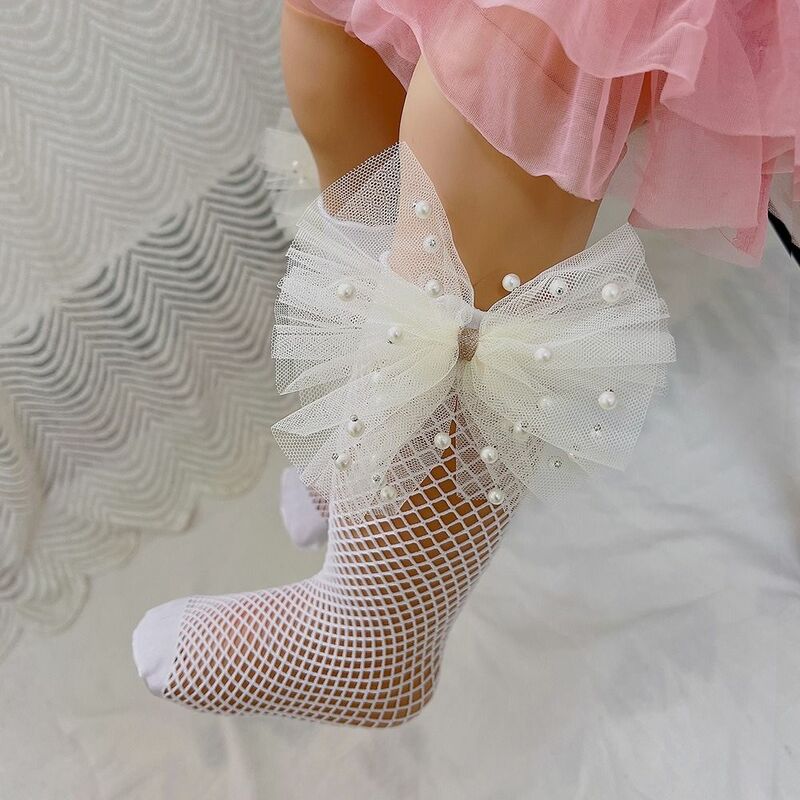 Удобные дышащие мягкие ажурные носки с бантом в стиле "Лолита", летние кружевные длинные носки для девочек, детские Чулочные изделия, чулки в Корейском стиле, гольфы до колена