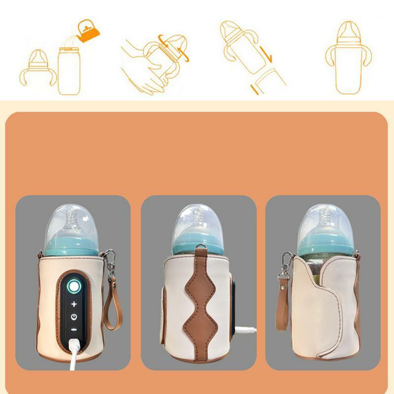 Calentador de leche portátil para bebé, calentador de biberones USB, funda con temperatura ajustable, bolsa para viaje, cubierta de aislamiento seguro