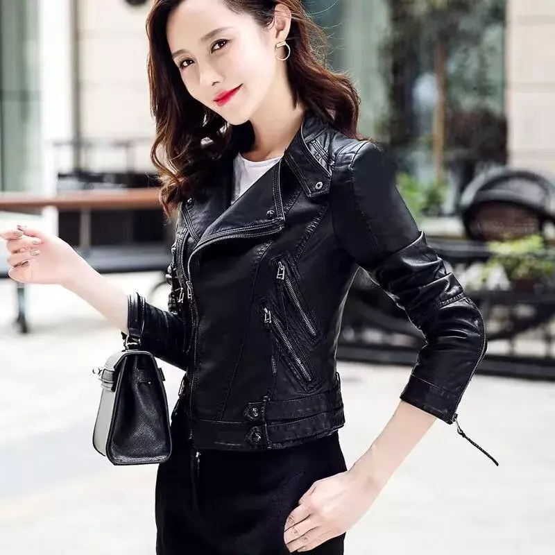 여성용 PU 블랙 블레이저 지퍼 코트 오토바이 겉옷, 인조 소프트 가죽 재킷, 가을 겨울 패션, 2023 신상