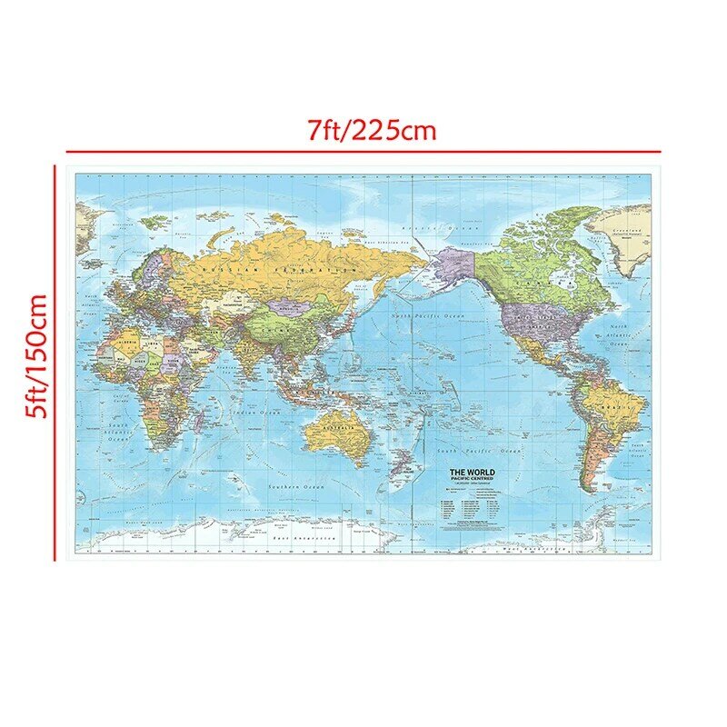 Mapa del mundo con distribución política, 225x150cm, impresiones en lienzo, mapa detallado, imágenes del mundo, decoración de la Oficina y la escuela en casa, 2012