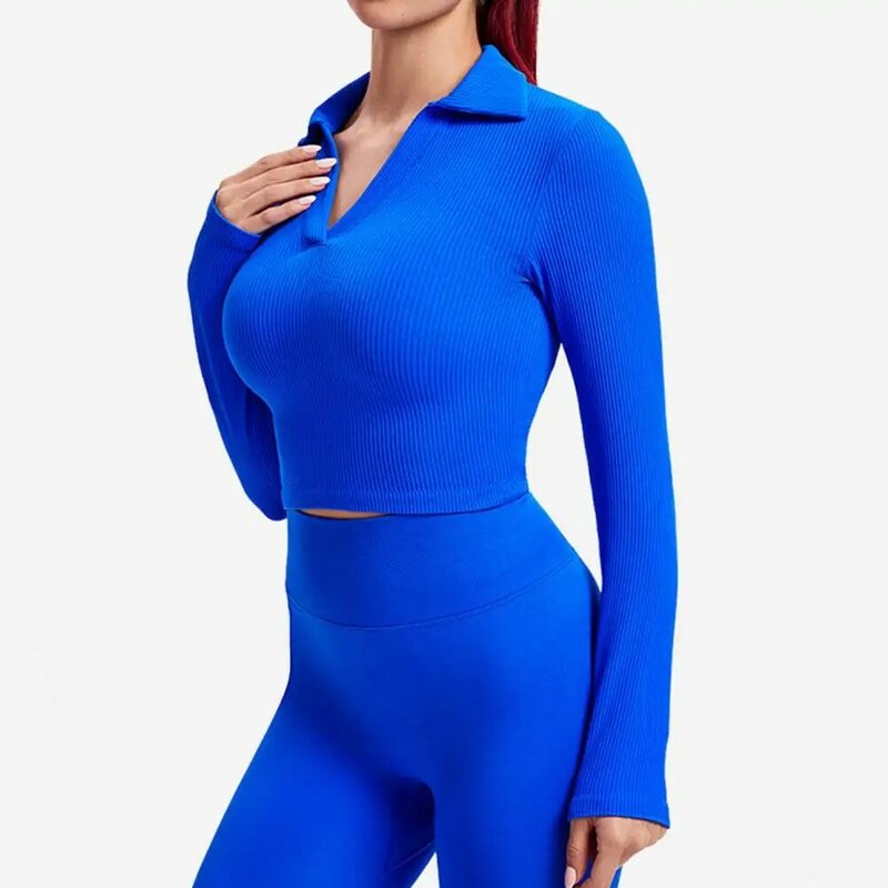 Dame Herbst Bluse Chic Feste Farbe Anti-pilling Komfortable Kurze Muster Frauen Yoga Bluse für Den Täglichen Verschleiß