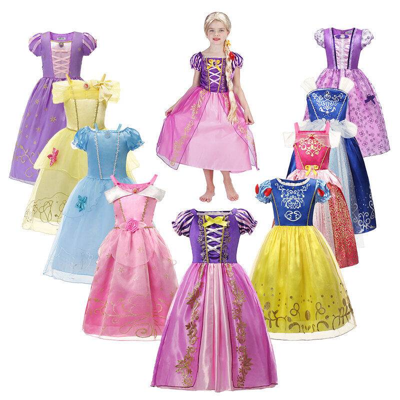 Disney Princess roszpunka sukienka dla dziewczynek przebranie na karnawał śnieżnobiała Belle Cinderella Halloween urodziny ubrania dla dzieci
