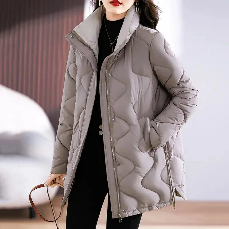 Средней длины, высококачественное пуховое хлопковое пальто, новый тонкий Топ, повседневная куртка для женщин среднего возраста, темпераментное Модное теплое пальто