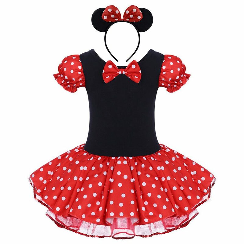 DISNEY-Robe Minnie Mouse pour bébés filles, tutu Cake Smash, maille à pois, robe de fête d'anniversaire pour tout-petits, tureCosplay pour enfants