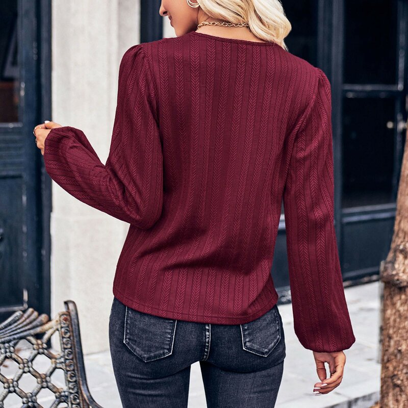 Woman Lace Stitching V-neck Simple Sweater Chiffon Autumn Lantern Long Sleeve Pullover Top Knitwear Lady Elegant Street 2023