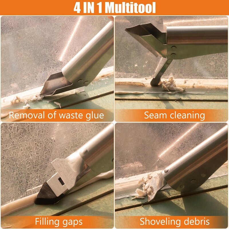 Herramientas de calafateo de acero inoxidable mejoradas, herramienta de acabado de sellador 4 en 1 con 5 escurridores de silicona, herramienta de eliminación de lechada, fácil de usar