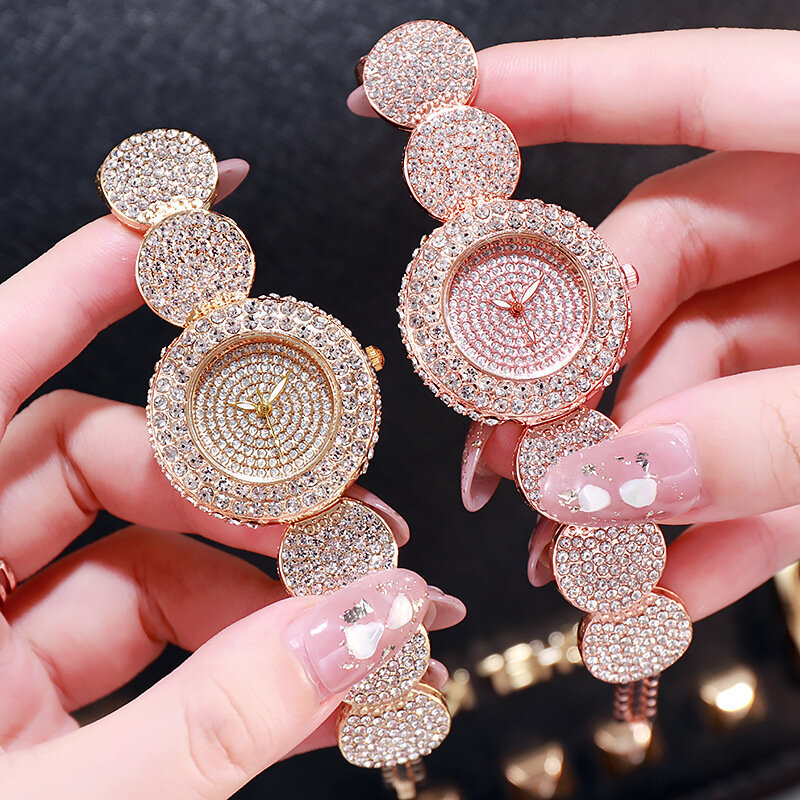 Luxe Dameshorloges Roségoud Volledig Steentjes Diamanten Armband Voor Dames Mode Meisjes Polshorloge Cadeau Voor Vrouw D189