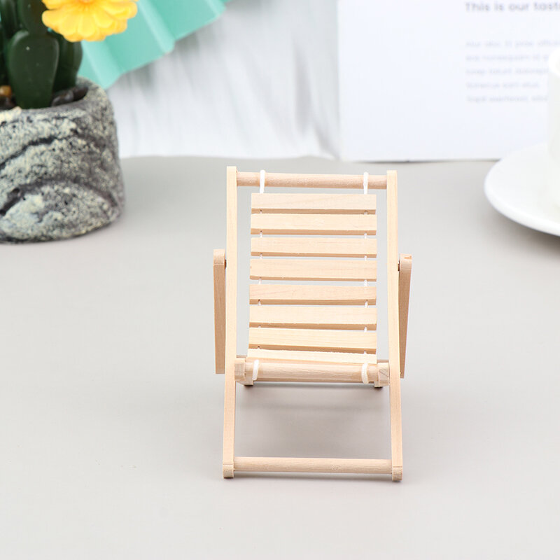 1PC drewniane fotel wypoczynkowy do 1/12 1/6 skali domek dla lalek miniaturowe meble składane krzesło na plażę Model Mini dekoracja na blat