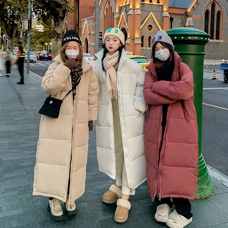 Nowy jednolity kolor długi prosty płaszcz zimowy na co dzień kobiety parki ubrania z kapturem stylowa kurtka zimowa damska odzież wierzchnia