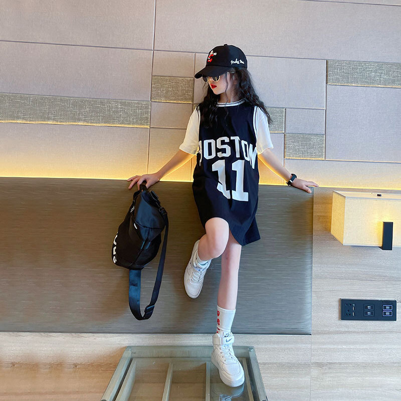 Mädchen Outfits T-Shirts koreanischen Stil gefälschte kurz ärmel ige T-Shirt westlichen Stil Casual Sports halb ärmel ige Top-Outfit Lounge wear