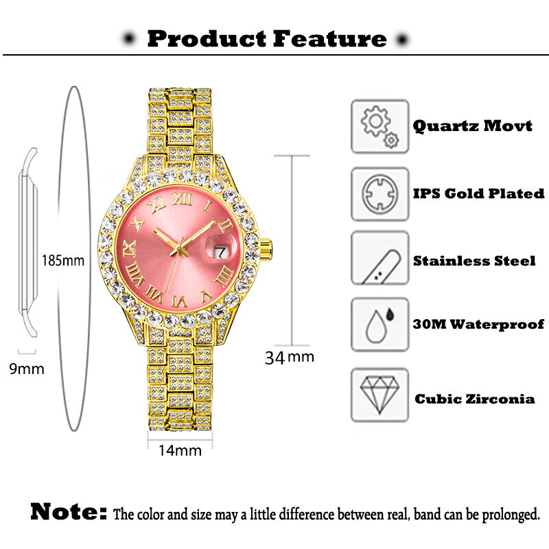 MISSFOX-Relógio de rosto pequeno feminino, elegantes relógios de quartzo para senhoras, joias geladas de festa, mini bebê, relógio de braço tão bonito, rosa, luxo