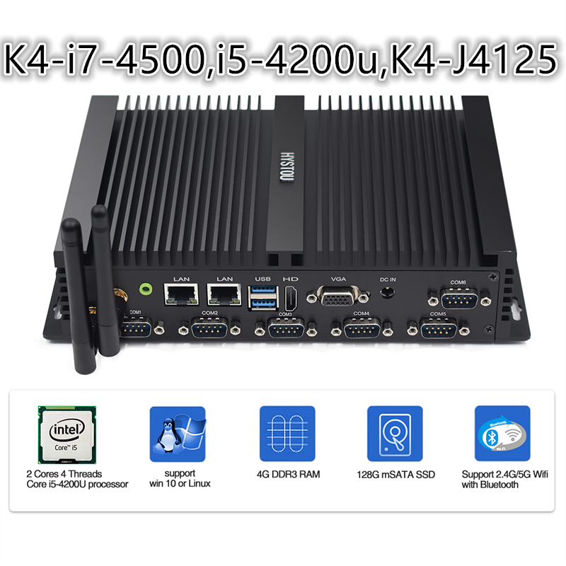 Mini PC K4 Sin ventilador, Intel Core HD DP VGA i7 4500U 6 RS232 485 COM Linux Windows 10, ordenador de escritorio compatible con 3G/4G