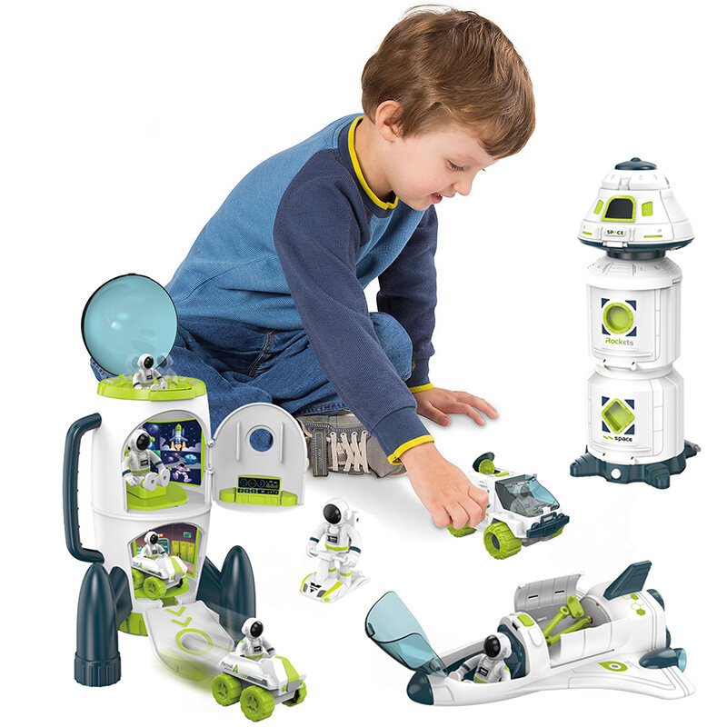 Modelo de nave espacial Astronaut Figure para crianças, estação espacial, foguete Saturno, brinquedos educativos, presentes para crianças