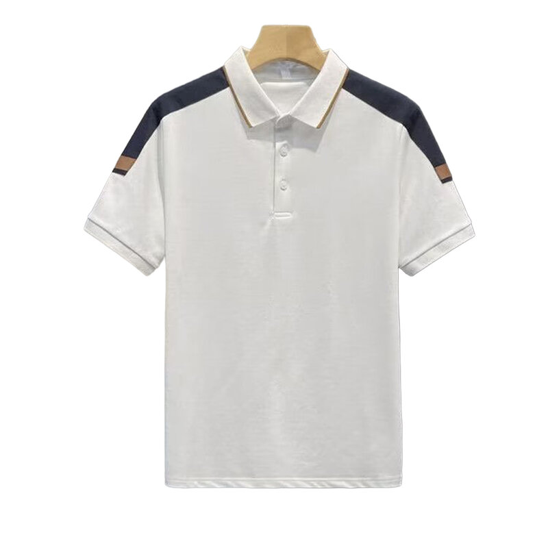 Business Casual Tops T Shirt Work Blouse Business Button Collar Casual Mens Office Shirt Slim Fit Splicing Summer